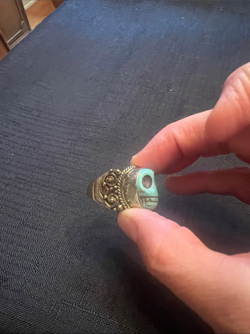 Turquoise Skull Silver Ring - Men’s Jewelry